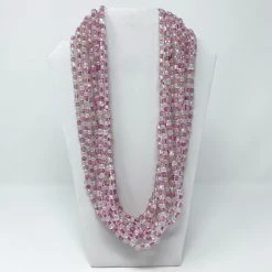 Mardi Gras Spot 27" Clear/Pink Glass Bead Necklace (Dozen)