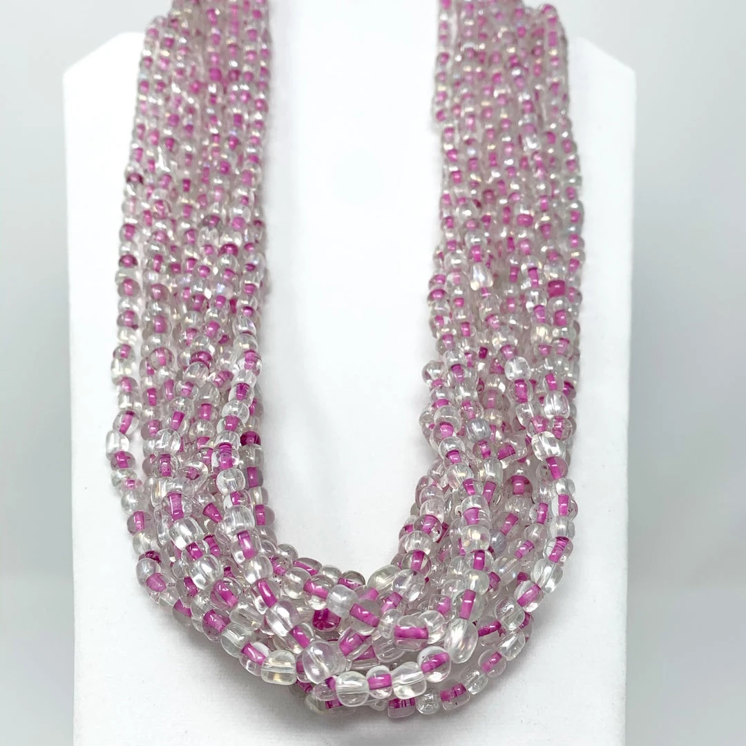 Mardi Gras Spot 27" Clear/Pink Glass Bead Necklace (Dozen) 4 Mardi Gras Spot 27" Clear/Pink Glass Bead Necklace (Dozen)