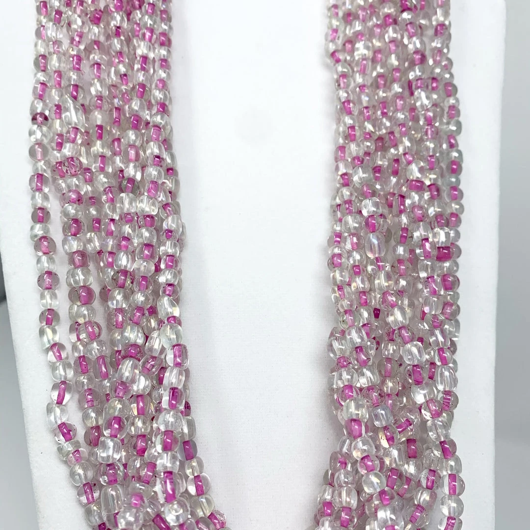 Mardi Gras Spot 27" Clear/Pink Glass Bead Necklace (Dozen) 5 Mardi Gras Spot 27" Clear/Pink Glass Bead Necklace (Dozen)