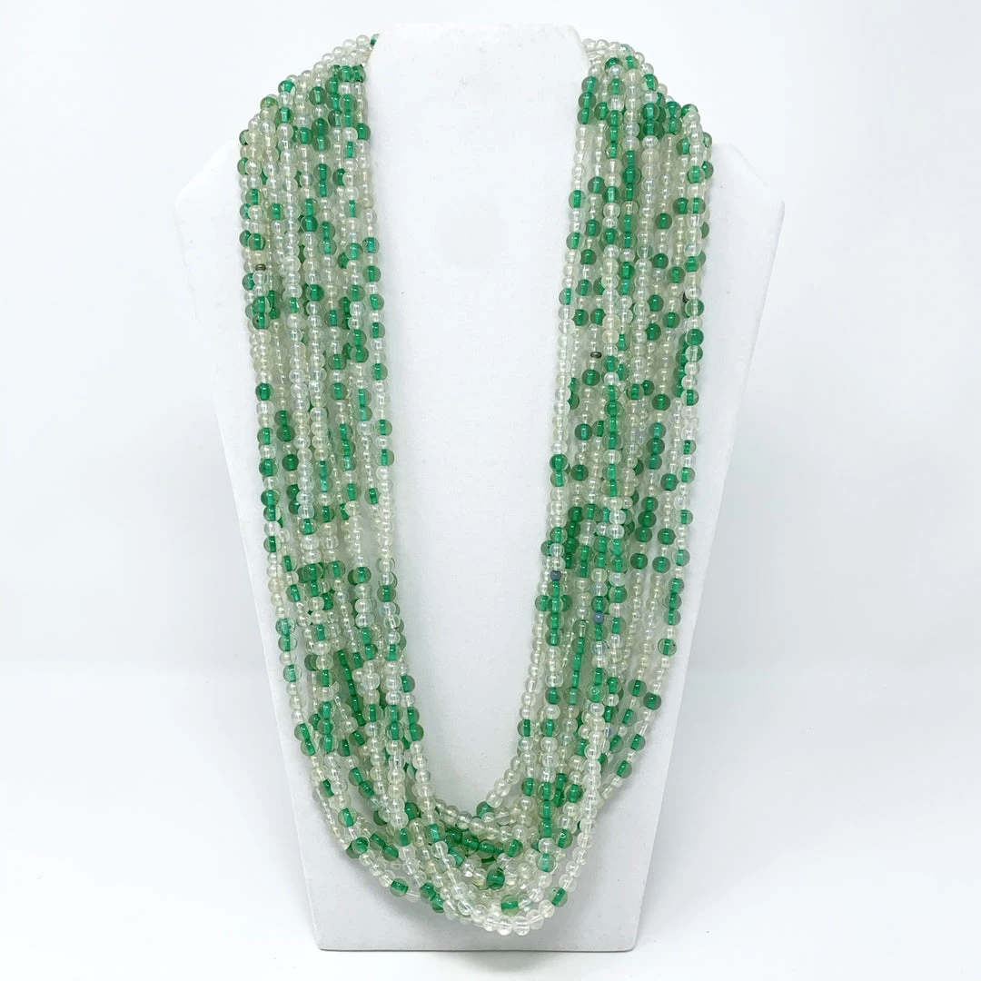Mardi Gras Spot Beads 27" Clear/Light Green Glass Bead Necklace (Dozen) 3 Mardi Gras Spot Beads 27" Clear/Light Green Glass Bead Necklace (Dozen)