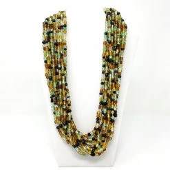 Mardi Gras Spot 27" Brown, Yellow, Clear And Green Glass Bead Necklace (Dozen)