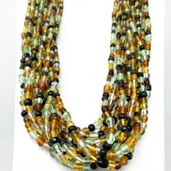 Mardi Gras Spot 27" Brown, Yellow, Clear And Green Glass Bead Necklace (Dozen)