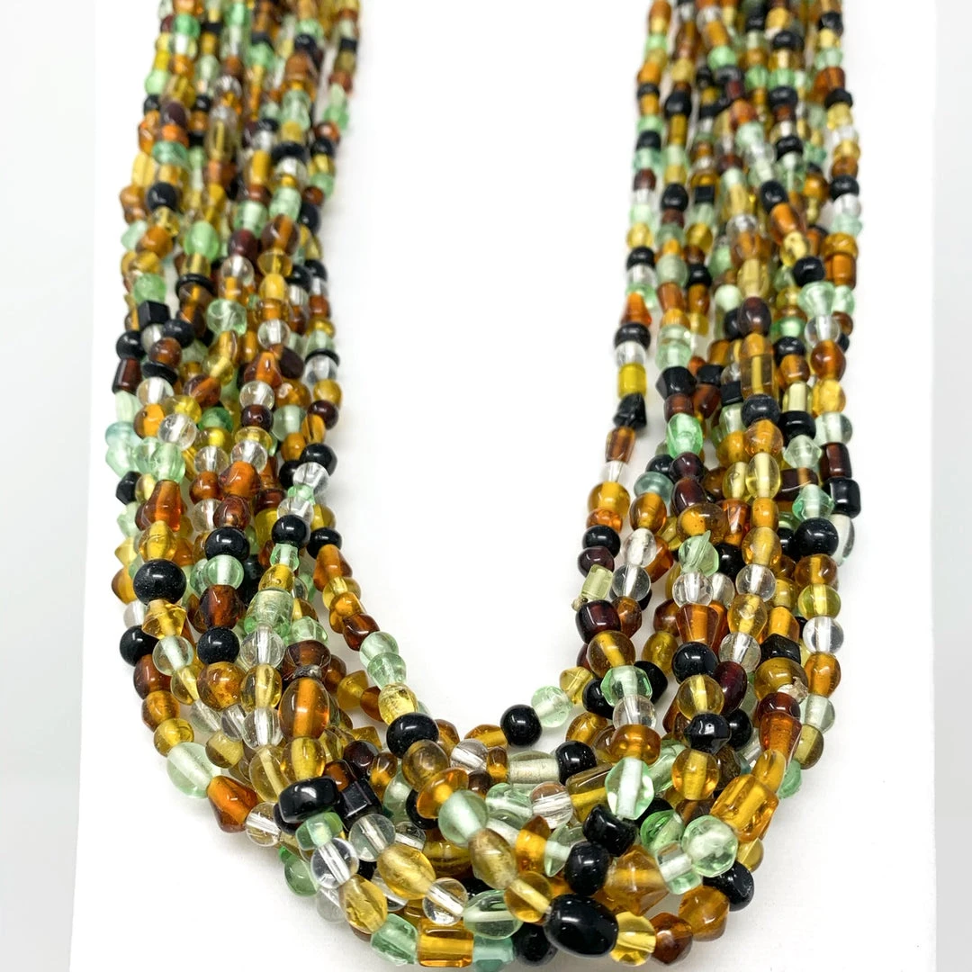 Mardi Gras Spot 27" Brown, Yellow, Clear And Green Glass Bead Necklace (Dozen) 4 Mardi Gras Spot 27" Brown, Yellow, Clear And Green Glass Bead Necklace (Dozen)