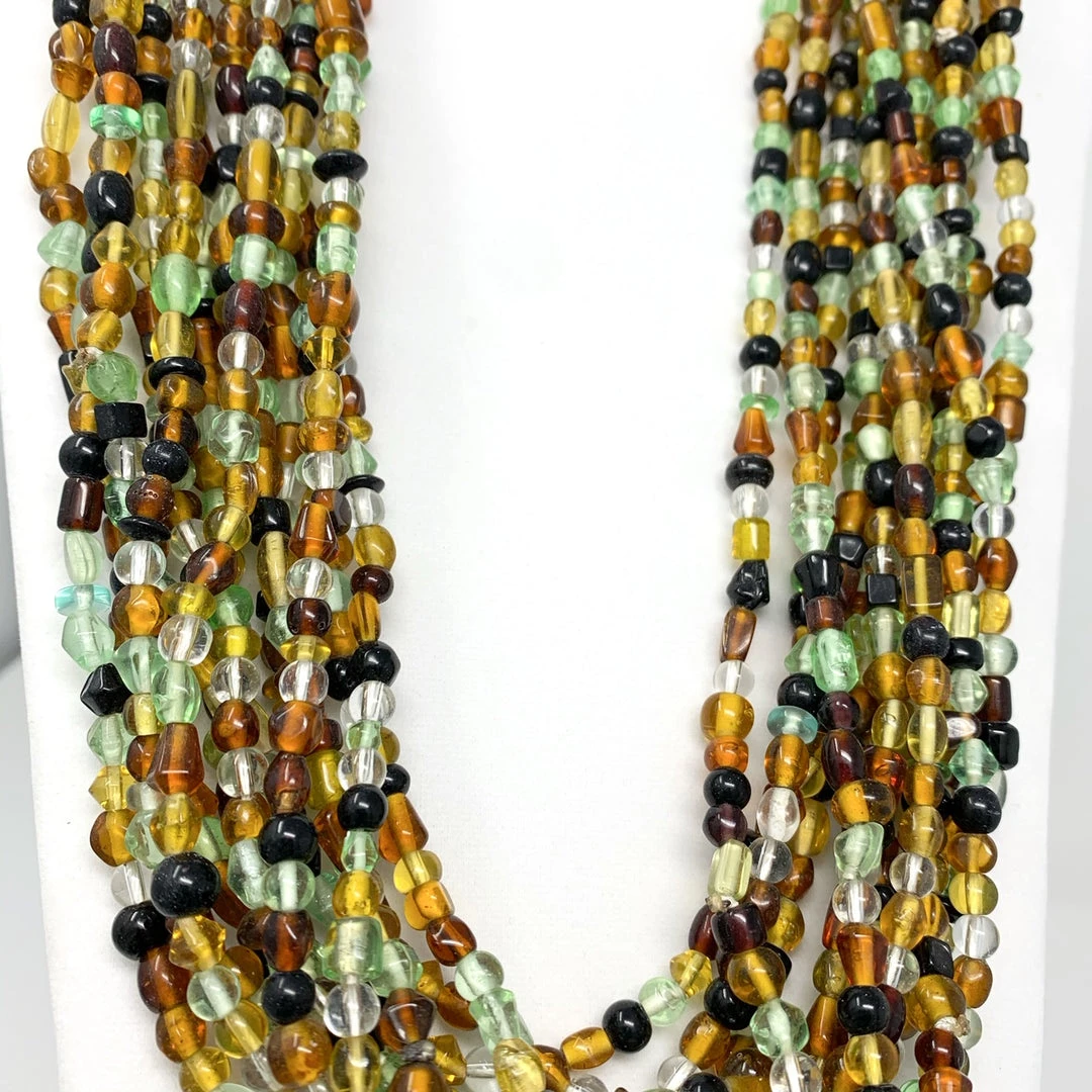 Mardi Gras Spot 27" Brown, Yellow, Clear And Green Glass Bead Necklace (Dozen) 5 Mardi Gras Spot 27" Brown, Yellow, Clear And Green Glass Bead Necklace (Dozen)