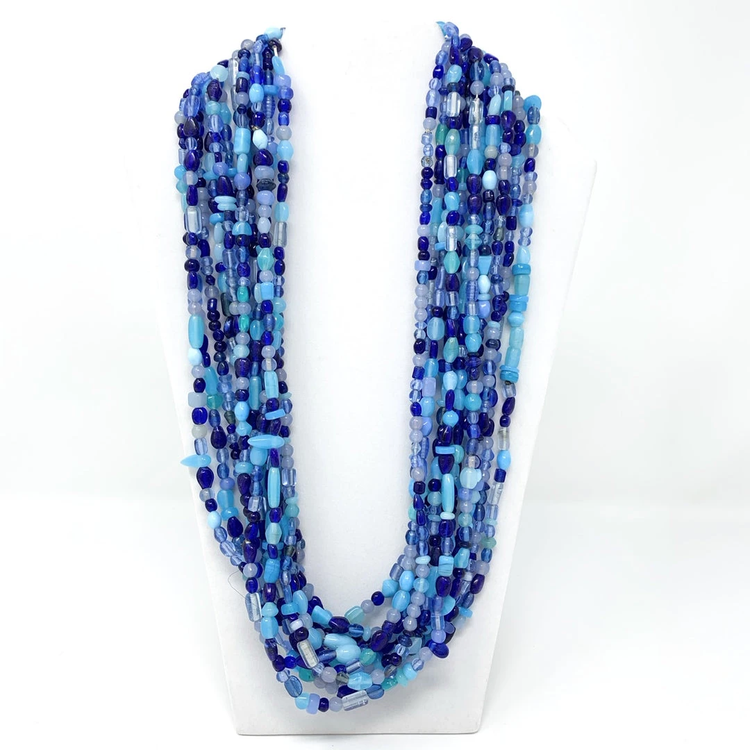 Mardi Gras Spot 27" Royal Blue/Light Blue Glass Bead Necklace (Dozen) 3 Mardi Gras Spot 27" Royal Blue/Light Blue Glass Bead Necklace (Dozen)
