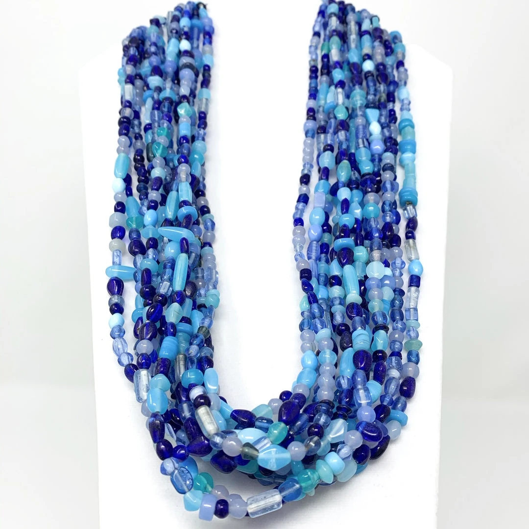 Mardi Gras Spot 27" Royal Blue/Light Blue Glass Bead Necklace (Dozen) 4 Mardi Gras Spot 27" Royal Blue/Light Blue Glass Bead Necklace (Dozen)