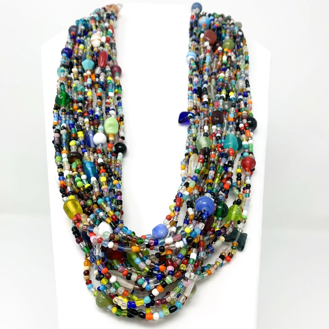 Mardi Gras Spot 27" Double Stranded Multicolor Glass Bead Necklace (Dozen) Beads 4 Mardi Gras Spot 27" Double Stranded Multicolor Glass Bead Necklace (Dozen) Beads