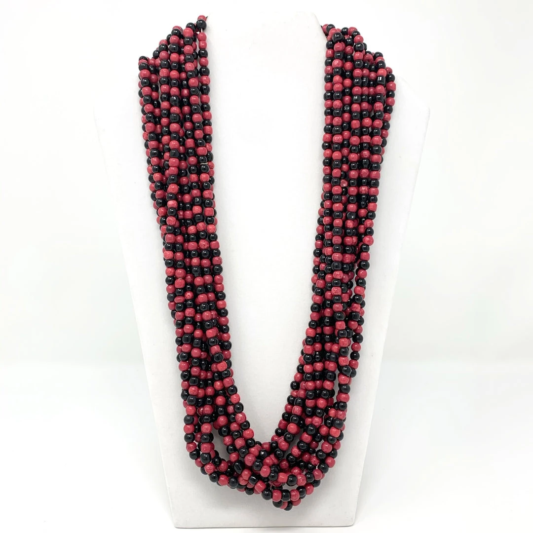 Mardi Gras Spot 27" Black And Hot Pink Glass Bead Necklace (Dozen) Beads 3 Mardi Gras Spot 27" Black And Hot Pink Glass Bead Necklace (Dozen) Beads