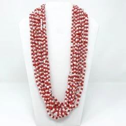 Mardi Gras Spot 27" Necklace Red And White Glass Bead Necklace (Dozen)