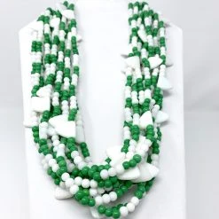 Mardi Gras Spot 27" Necklace Green And White With White Triangles Glass Bead Necklace (Dozen)