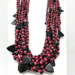Mardi Gras Spot 27" Bright Hot Pink And Black With Black Triangles Glass Bead Necklace (Dozen)