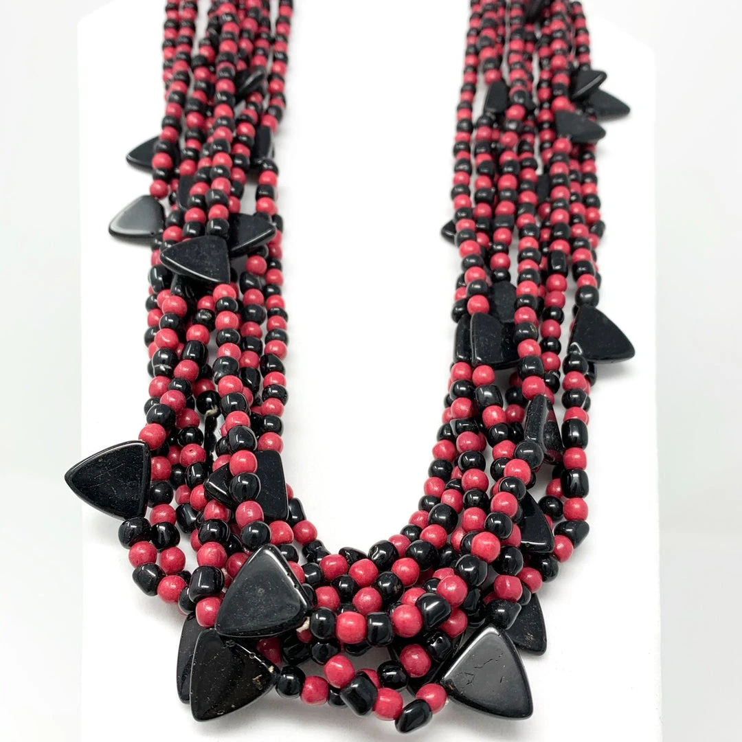 Mardi Gras Spot 27" Bright Hot Pink And Black With Black Triangles Glass Bead Necklace (Dozen) 4 Mardi Gras Spot 27" Bright Hot Pink And Black With Black Triangles Glass Bead Necklace (Dozen)