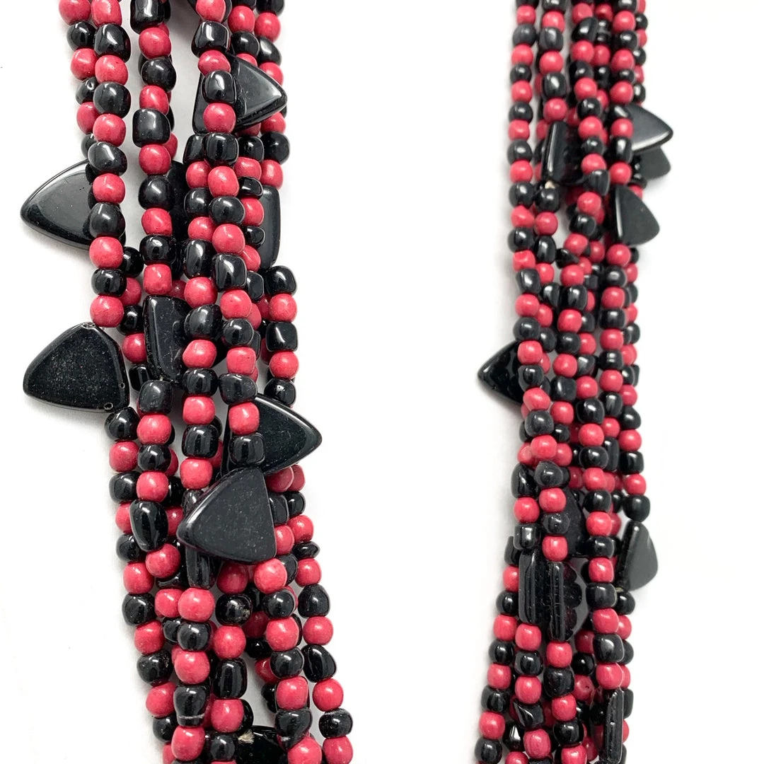 Mardi Gras Spot 27" Bright Hot Pink And Black With Black Triangles Glass Bead Necklace (Dozen) 5 Mardi Gras Spot 27" Bright Hot Pink And Black With Black Triangles Glass Bead Necklace (Dozen)