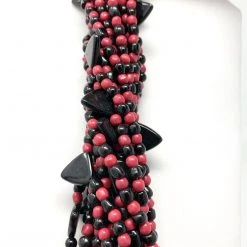 Mardi Gras Spot 27" Bright Hot Pink And Black With Black Triangles Glass Bead Necklace (Dozen) 11 Mardi Gras Spot 27