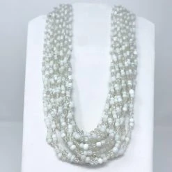 Mardi Gras Spot Beads 27" Silver And White Glass Bead Necklace (Dozen)