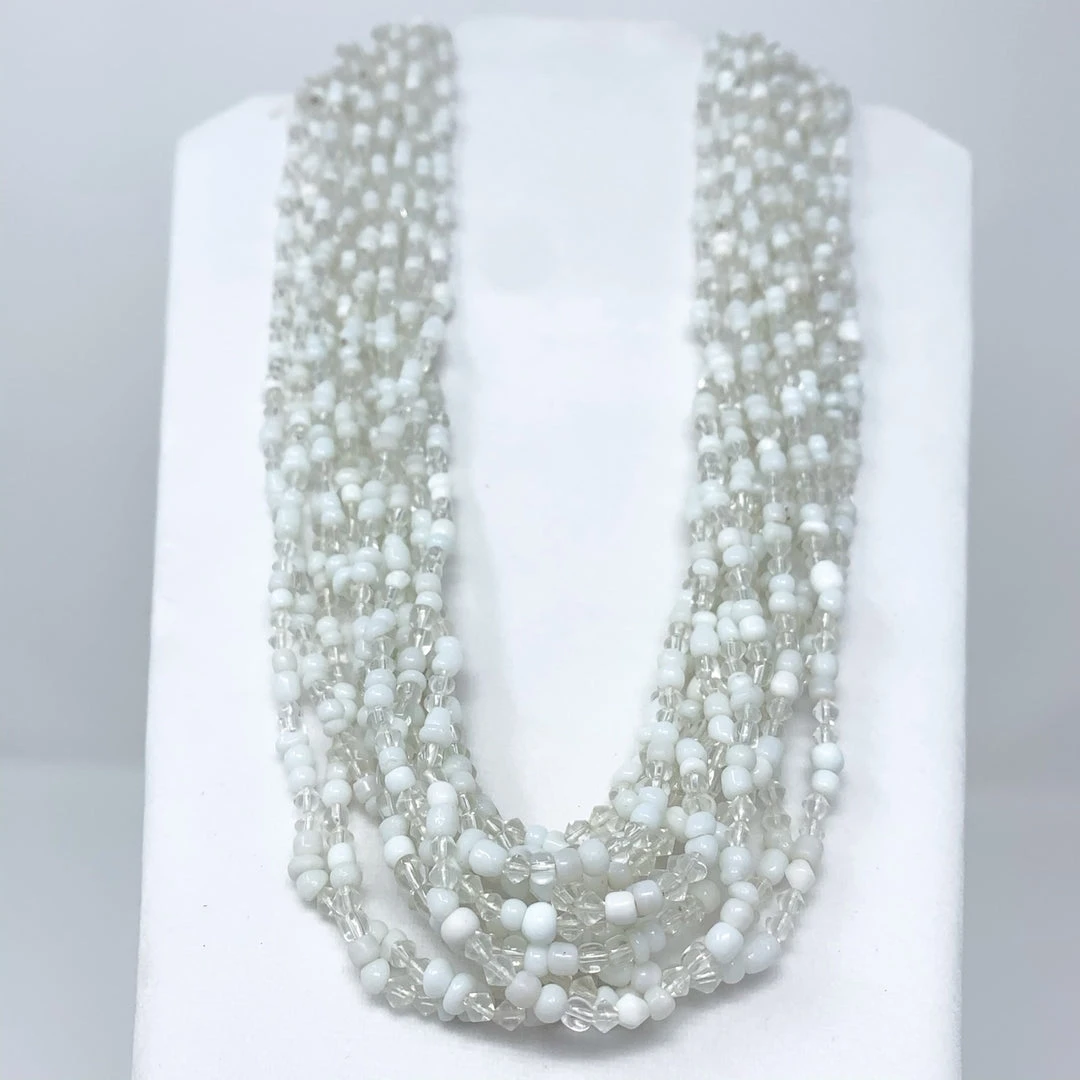Mardi Gras Spot Beads 27" Silver And White Glass Bead Necklace (Dozen) Mardi Gras Spot Beads 27" Silver And White Glass Bead Necklace (Dozen)