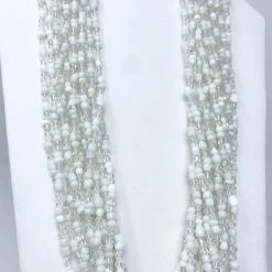 Mardi Gras Spot Beads 27" Silver And White Glass Bead Necklace (Dozen)