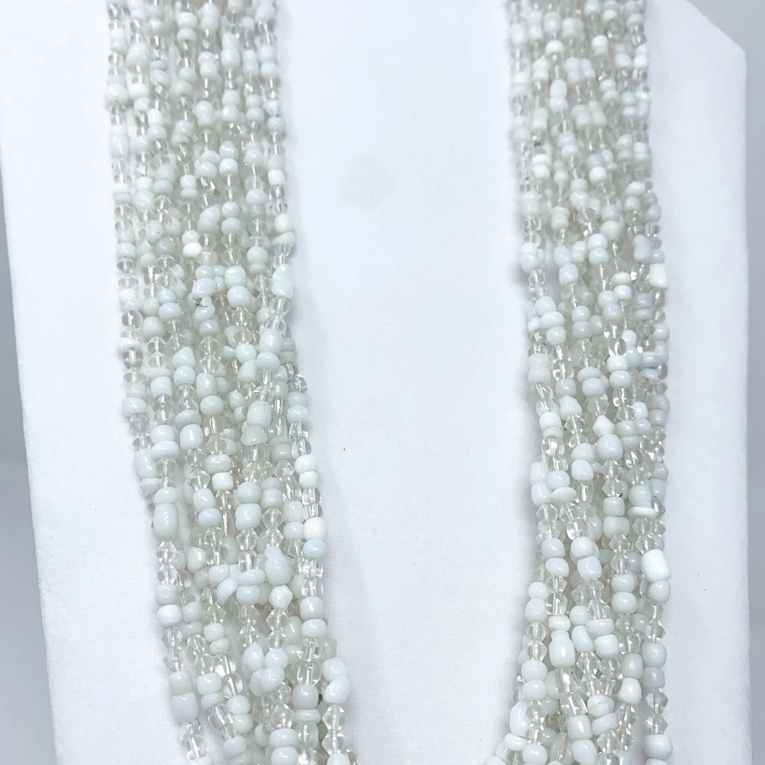 Mardi Gras Spot Beads 27" Silver And White Glass Bead Necklace (Dozen) Mardi Gras Spot Beads 27" Silver And White Glass Bead Necklace (Dozen)