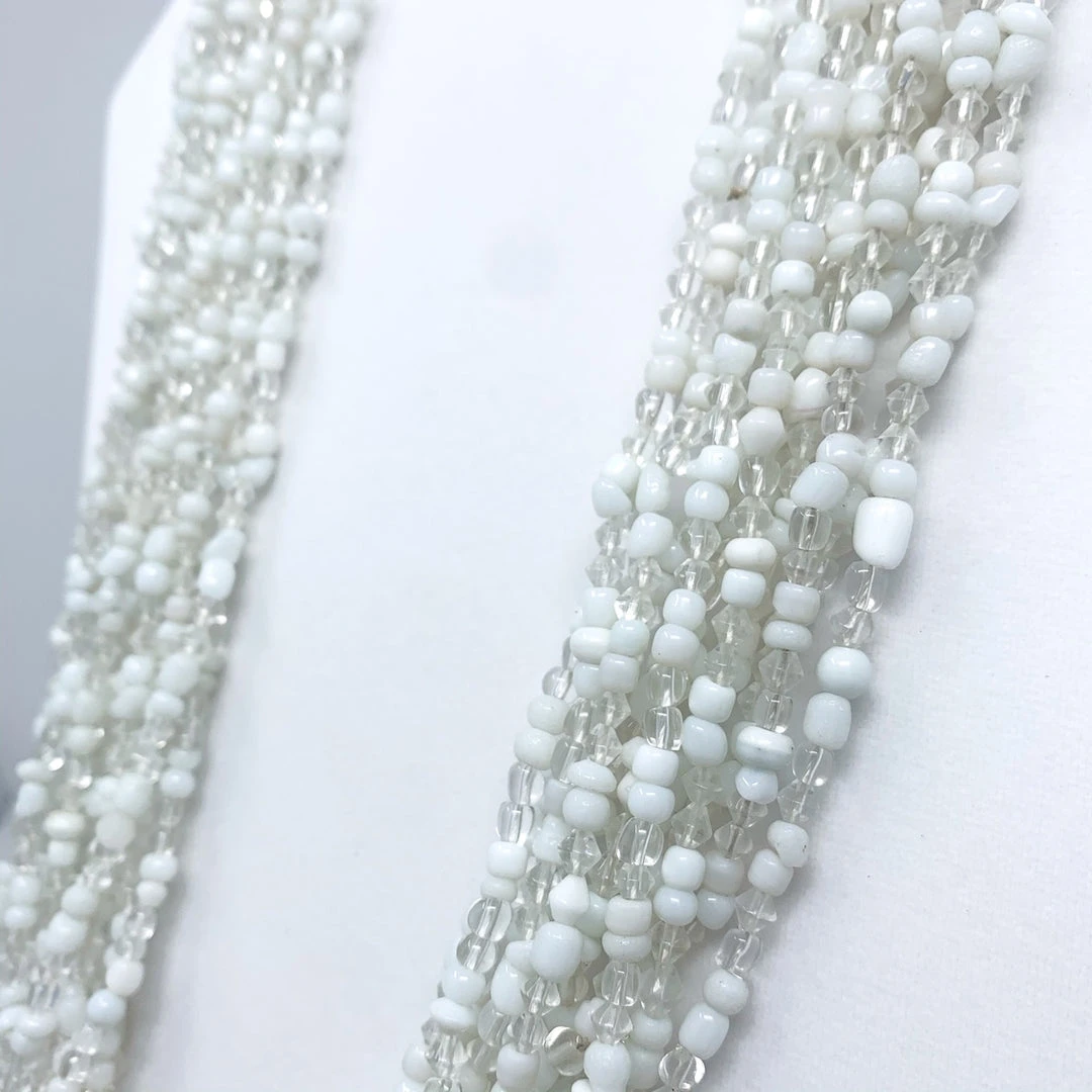 Mardi Gras Spot Beads 27" Silver And White Glass Bead Necklace (Dozen) Mardi Gras Spot Beads 27" Silver And White Glass Bead Necklace (Dozen)