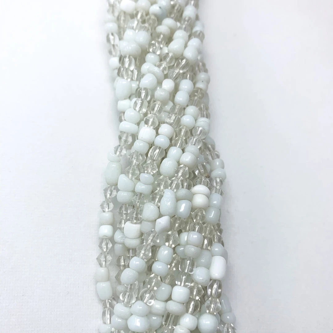 Mardi Gras Spot Beads 27" Silver And White Glass Bead Necklace (Dozen) Mardi Gras Spot Beads 27" Silver And White Glass Bead Necklace (Dozen)