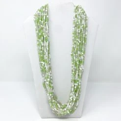 Mardi Gras Spot 27" Necklace Silver, Green And White Glass Bead Necklace (Dozen)