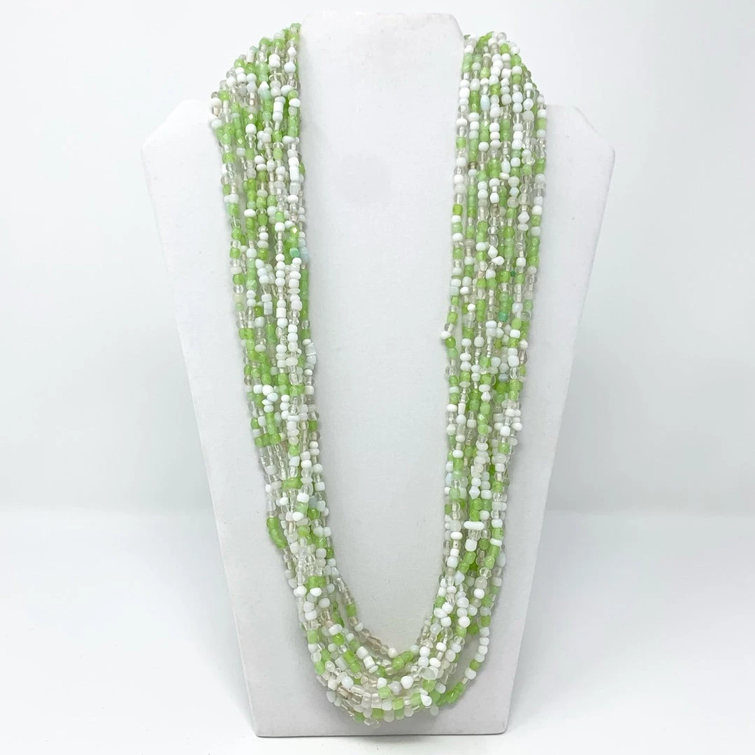 Mardi Gras Spot 27" Necklace Silver, Green And White Glass Bead Necklace (Dozen) 3 Mardi Gras Spot 27" Necklace Silver, Green And White Glass Bead Necklace (Dozen)