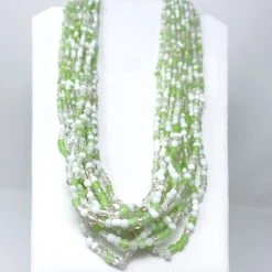 Mardi Gras Spot 27" Necklace Silver, Green And White Glass Bead Necklace (Dozen)