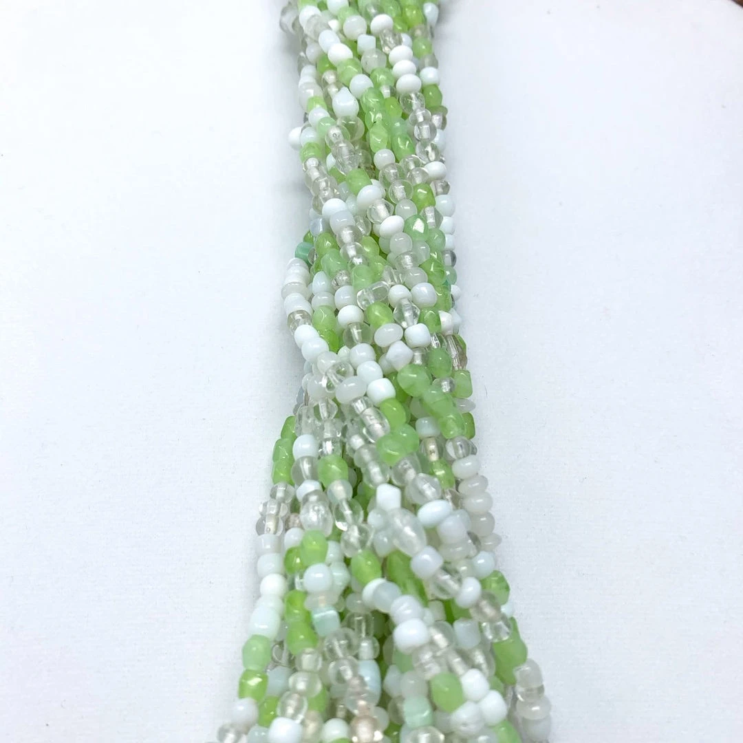 Mardi Gras Spot 27" Necklace Silver, Green And White Glass Bead Necklace (Dozen) 7 Mardi Gras Spot 27" Necklace Silver, Green And White Glass Bead Necklace (Dozen)