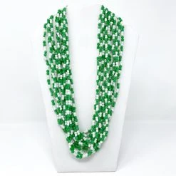 Mardi Gras Spot Beads 27" White And Green Glass Bead Necklace (Dozen)