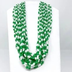Mardi Gras Spot Beads 27" White And Green Glass Bead Necklace (Dozen)