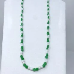 Mardi Gras Spot Beads 27" White And Green Glass Bead Necklace (Dozen) 10 Mardi Gras Spot Beads 27