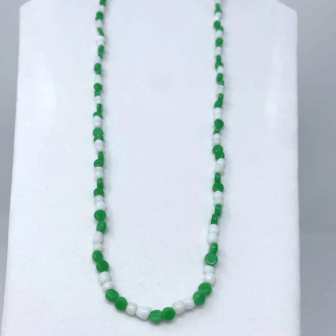 Mardi Gras Spot Beads 27" White And Green Glass Bead Necklace (Dozen) 6 Mardi Gras Spot Beads 27" White And Green Glass Bead Necklace (Dozen)