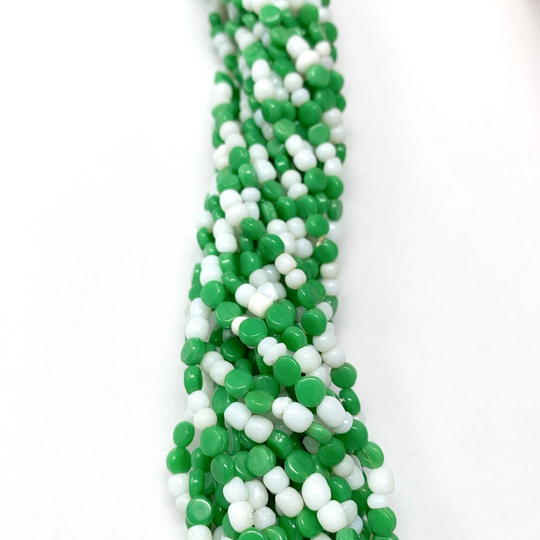 Mardi Gras Spot Beads 27" White And Green Glass Bead Necklace (Dozen) 7 Mardi Gras Spot Beads 27" White And Green Glass Bead Necklace (Dozen)