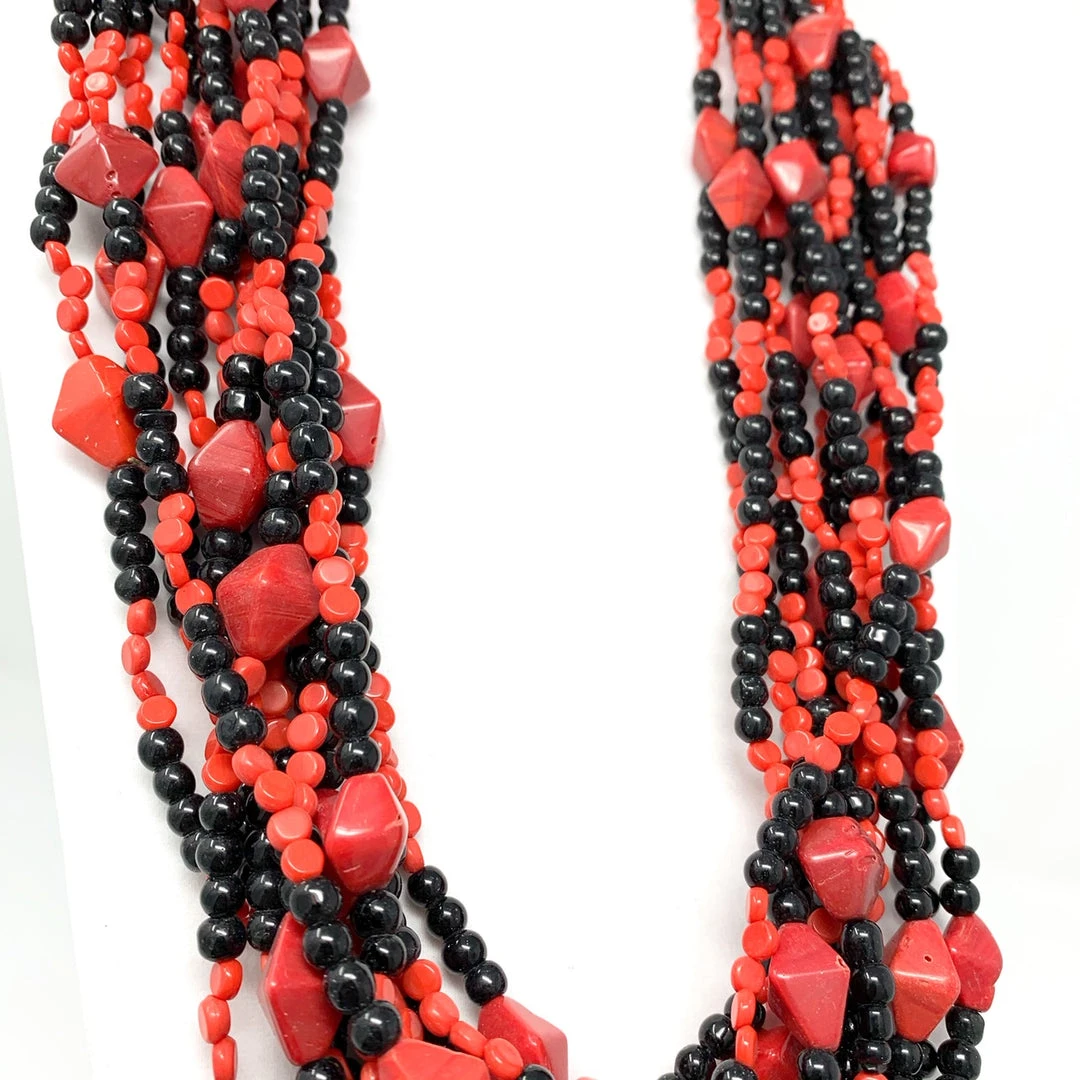 Mardi Gras Spot Beads 27" Red And Black Glass Bead Necklace (Dozen) 5 Mardi Gras Spot Beads 27" Red And Black Glass Bead Necklace (Dozen)