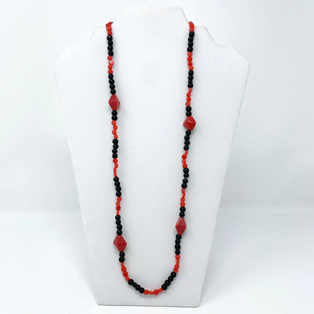 Mardi Gras Spot Beads 27" Red And Black Glass Bead Necklace (Dozen) 6 Mardi Gras Spot Beads 27" Red And Black Glass Bead Necklace (Dozen)