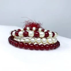Mardi Gras Spot 7" Glass Beads - Red And White Bracelets (Dozen)