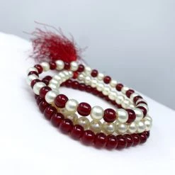 Mardi Gras Spot 7" Glass Beads - Red And White Bracelets (Dozen) 7 Mardi Gras Spot 7