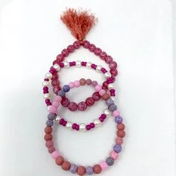Mardi Gras Spot 7" Glass Beads - Hot Pink And Light Pink Bracelets (Dozen)