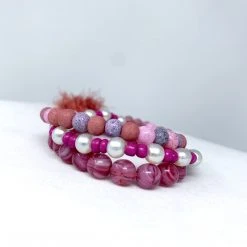 Mardi Gras Spot 7" Glass Beads - Hot Pink And Light Pink Bracelets (Dozen)