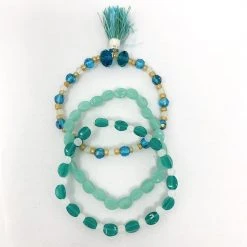 Mardi Gras Spot 7" Glass Beads - Turquoise With Gold Spacers Bracelets (Dozen)