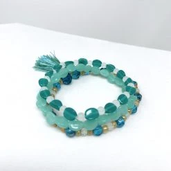 Mardi Gras Spot 7" Glass Beads - Turquoise With Gold Spacers Bracelets (Dozen) 7 Mardi Gras Spot 7