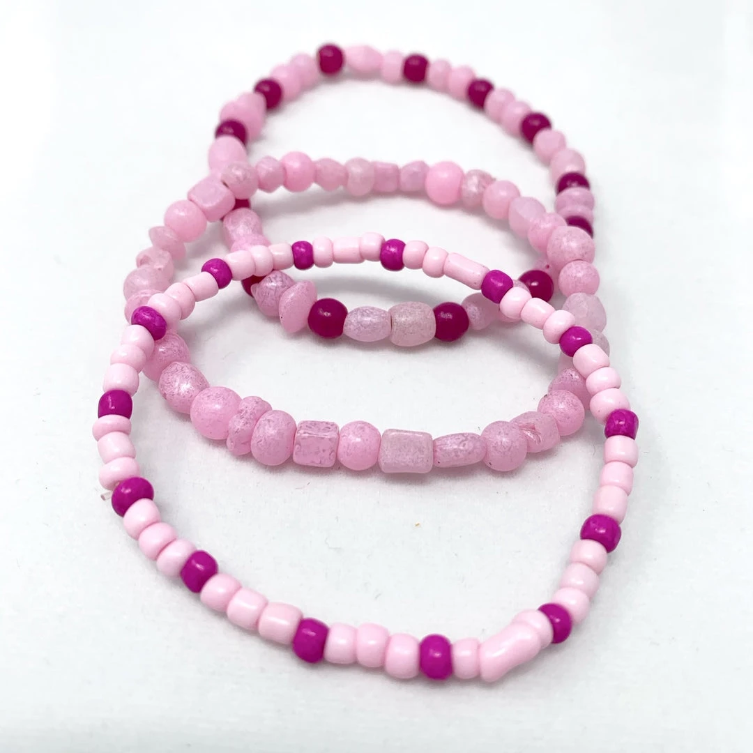 Mardi Gras Spot 7" Glass Bead Bracelets - Hot Pink And Light Pink (36 Pieces) 3 Mardi Gras Spot 7" Glass Bead Bracelets - Hot Pink And Light Pink (36 Pieces)