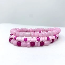 Mardi Gras Spot 7" Glass Bead Bracelets - Hot Pink And Light Pink (36 Pieces)