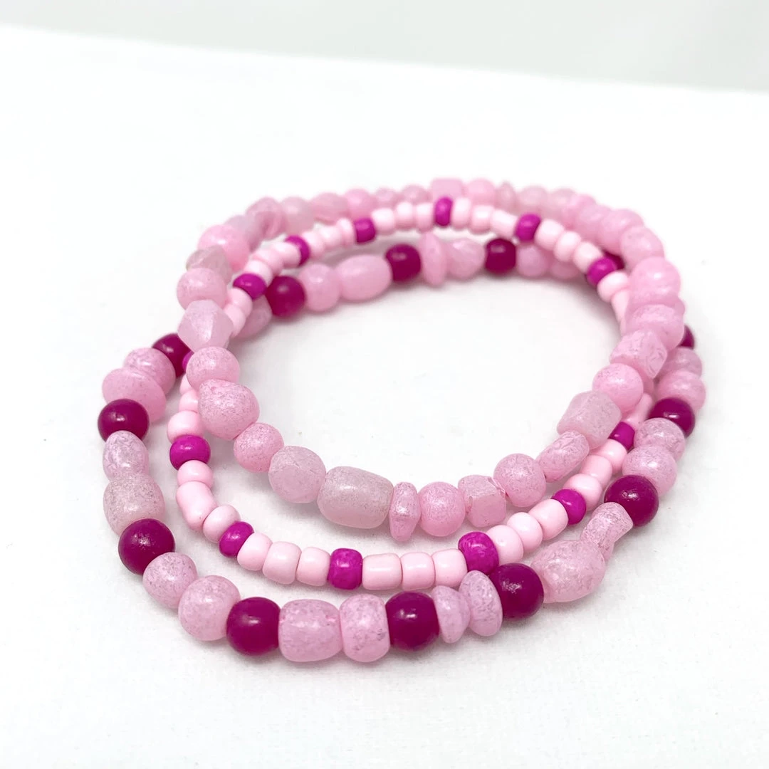 Mardi Gras Spot 7" Glass Bead Bracelets - Hot Pink And Light Pink (36 Pieces) 5 Mardi Gras Spot 7" Glass Bead Bracelets - Hot Pink And Light Pink (36 Pieces)