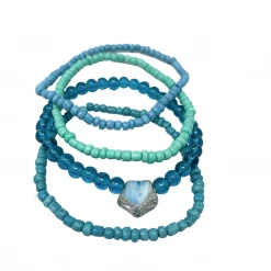 Mardi Gras Spot 7" Glass Bead Bracelets - Turquoise And Aqua (Dozen) Beads
