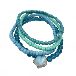 Mardi Gras Spot 7" Glass Bead Bracelets - Turquoise And Aqua (Dozen) Beads