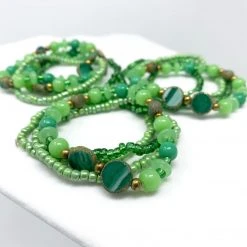 Mardi Gras Spot 7" Glass Bead Bracelets - Green Multi-Stone (Dozen) Beads 10 Mardi Gras Spot 7