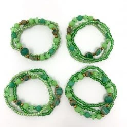 Mardi Gras Spot 7" Glass Bead Bracelets - Green Multi-Stone (Dozen) Beads 11 Mardi Gras Spot 7