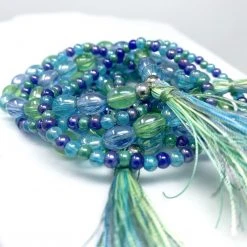 Mardi Gras Spot Beads 7" Glass Bead Bracelets - Blue And Green (Dozen)