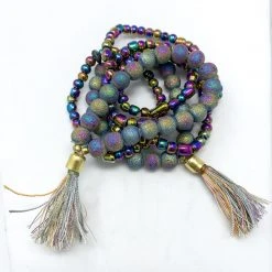 Mardi Gras Spot Beads 7" Glass Bead Bracelets - Iridescent Purple (Dozen)